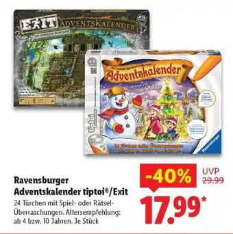 Lidl Ravensburger Adventskalender tiptoi /Exit Angebot