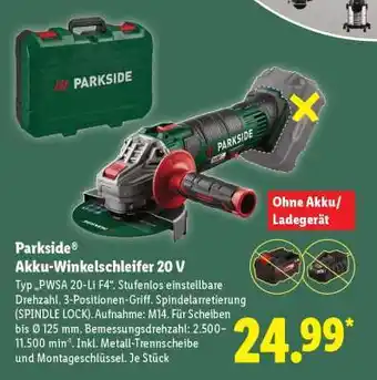 Lidl PARKSIDE Akku-Winkelschleifer 20 V Angebot