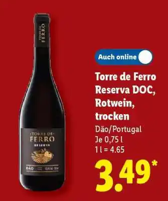 Lidl Torre de Ferro Reserva DOC, Rotwein, trocken Angebot
