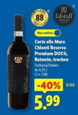 Lidl Corte alle Mura Chianti Reserva Premium DOCG, Rotwein, trocken Angebot
