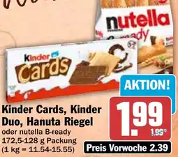 HIT Kinder Cards, Kinder Duo, Hanuta Riegel Angebot