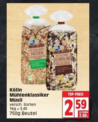 Edeka Kölln Mühlenklassiker Müsli 750g Beutel Angebot