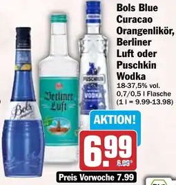 HIT Bols Blue Curacao Orangenlikör, Berliner Luft oder Puschkin Wodka Angebot