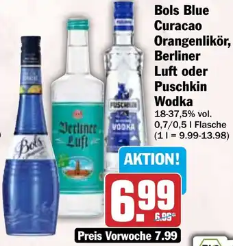 HIT Bols Blue Curacao Orangenlikör, Berliner Luft oder Puschkin Wodka Angebot