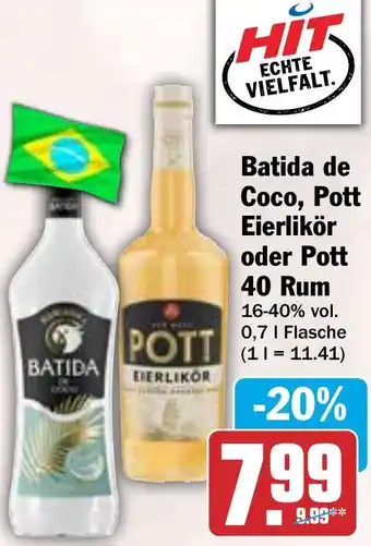 HIT Batida de Coco, Pott Eierlikör oder Pott 40 Rum Angebot