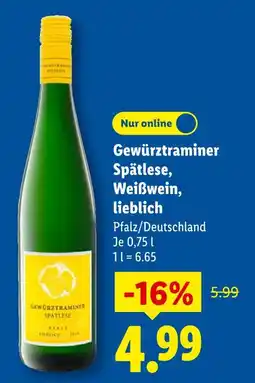 Lidl Gewürztraminer spätlese, weißwein, lieblich Angebot