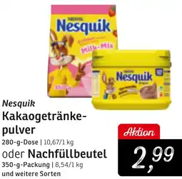 KONSUM Nesquik Kakaogetränkepulver oder Nachfüllbeutel Angebot