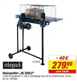 toom Baumarkt scheppach Holzspalter,,HL760LS" Angebot