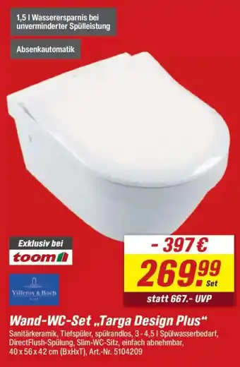 toom Baumarkt Villeroy & Boch Wand-WC-Set „Targa Design Plus" Angebot