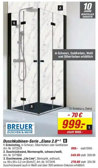 toom Baumarkt BREUER DUSCHEN & MEHR Duschkabinen-Serie,,Elana 2.0" Angebot