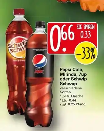 WEZ Pepsi Cola, Mirinda, 7up oder Schwip Schwap 1,5L Angebot