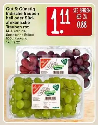 WEZ Gut & Günstig Indische Traubenhell oder Südafrikanische Trauben rot 500g Angebot