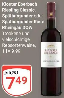 Globus Kloster Eberbach Riesling Classic, Spätburgunder oder Spätburgunder Rosé Rheingau DQW Angebot