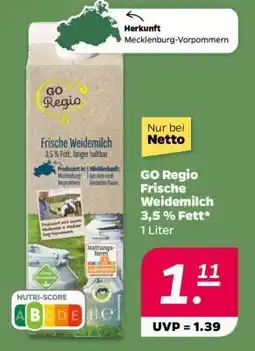 NETTO GO Regio Frische Weidemilch 3,5 % Fett Angebot
