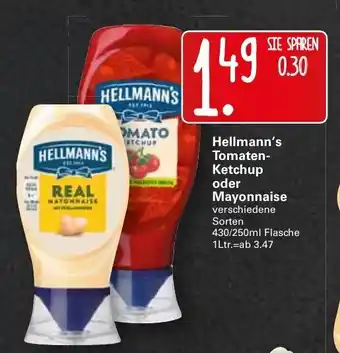 WEZ Hellmann's Tomato Ketchup 430ml oder Mayonnaise 250ml Angebot