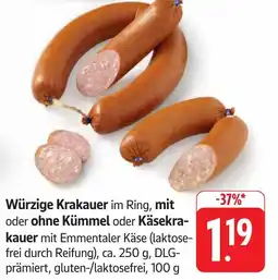 Edeka Neukauf Würzige Krakauer im Ring, mit oder ohne Kümmel oder Käsekra- kauer Angebot