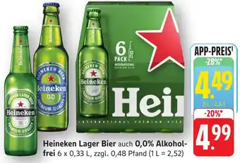 Edeka Neukauf Heineken Lager Bier auch 0,0% Alkoholfrei Angebot