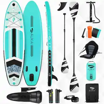 Netto Marken-Discount Stand Up Paddle Board AUKAI Pro mit Kajak-Sitz und Motor türkis Angebot