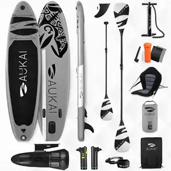 Netto Marken-Discount Stand Up Paddle Board AUKAI Pro Ocean mit Kajak-Sitz und Motor grau Angebot