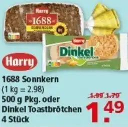 Multi Markt Harry 1688 Sonnkern oder Dinkel Toastbrötchen 4 Stück Angebot