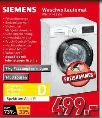 Schaffrath Siemens Waschvollautomat Wm14nk4 Angebot