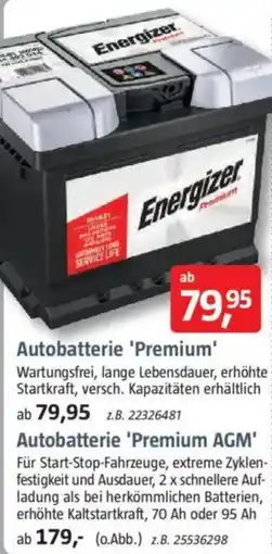Bauhaus Energizer Autobatterie 'Premium' Angebot