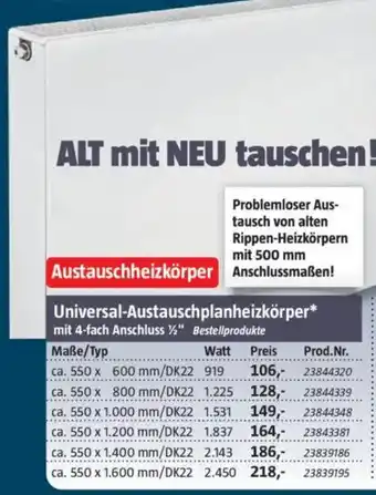 Bauhaus Universal-Austauschplanheizkörper Angebot