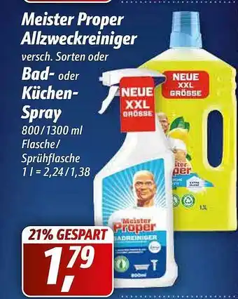 Simmel Meister Proper Allzweckreiniger oder Bad Küchen Spray 800/1300ml Angebot