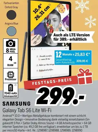 MEDIMAX Samsung Galaxy Tab S6 Lite WiFi Angebot