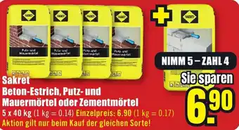 B1 Discount Baumarkt Sakret Beton-Estrich, Putz- und Mauermörtel oder Zementmörtel Angebot