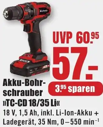 B1 Discount Baumarkt Einhell Akku-Bohrschrauber TC-CD 18/35 Li Angebot