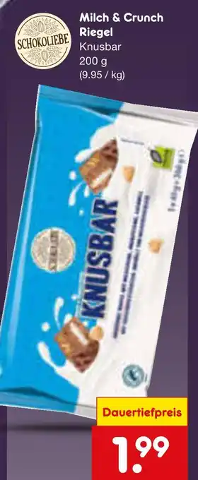 Netto Marken-Discount Schokoliebe milch & crunch riegel knusbar Angebot