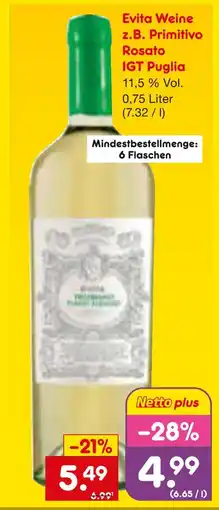 Netto Marken-Discount Evita weine z.b. primitivo rosato igt puglia Angebot