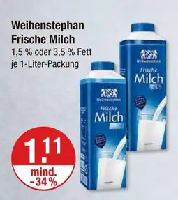 V Markt Weihenstephan frische milch 1,5 % fett Angebot