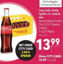 CITTI Markt Coca-Cola, Fanta, Sprite oder mezzo mix Angebot
