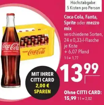 CITTI Markt Coca-Cola, Fanta, Sprite oder mezzo mix Angebot