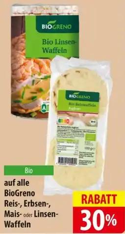 Famila Nord Ost auf alle BioGreno Reis-, Erbsen-, Mais- oder Linsen- Waffeln Angebot