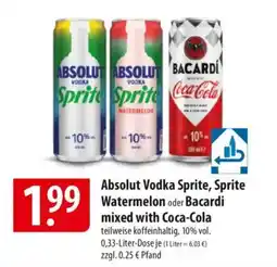 Famila Nord Ost Absolut Vodka Sprite, Sprite Watermelon oder Bacardi mixed with Coca-Cola Angebot