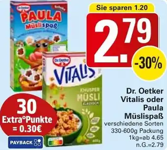 WEZ Dr. Oetker Vitalis oder Paula Müslispaẞ Angebot