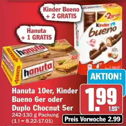 AEZ Hanuta 10er, Kinder Bueno 6er oder Duplo Chocnut 5er Angebot