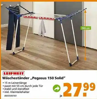 Globus Baumarkt Leifheit Wäscheständer „pegasus 150 Solid“ Angebot