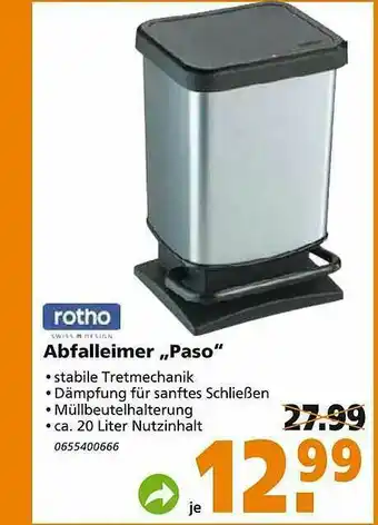 Globus Baumarkt Rotho Abfalleimer „paso“ Angebot