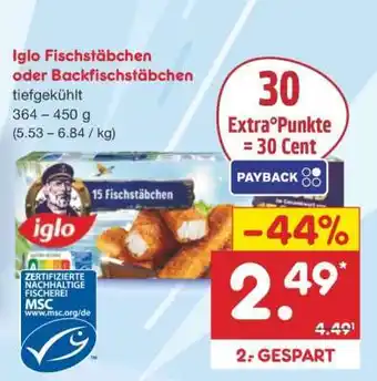 Netto Marken-Discount Iglo Fischstäbchen oder Backfischstäbchen Angebot