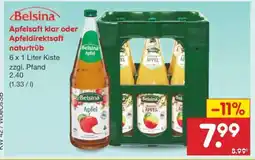 Netto Marken-Discount Belsina Apfelsaft klar oder Apfeldirektsaft naturtrüb Angebot