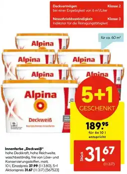 Hellweg Alpina Innenfarbe ,,Deckweiß" Angebot