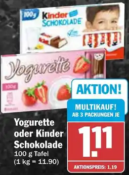 AEZ Yogurette oder Kinder Schokolade Angebot
