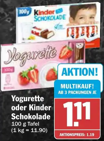 AEZ Yogurette oder Kinder Schokolade Angebot
