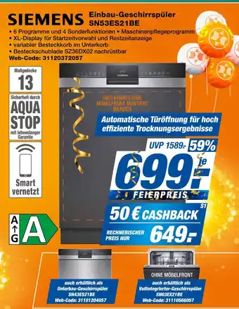 Expert Siemens einbau-geschirrspüler sn53es21be Angebot