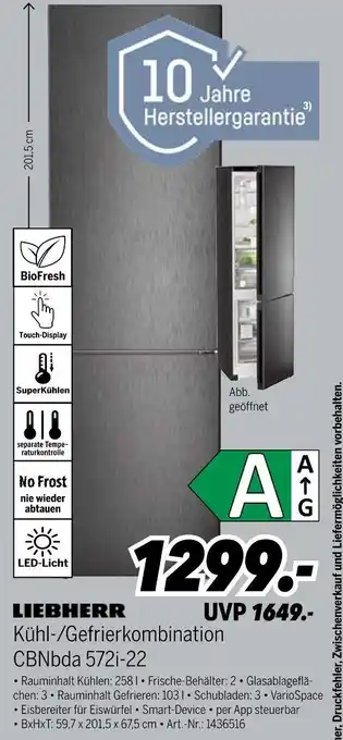 MEDIMAX Liebherr kühl-/gefrierkombination cbnbda 572i-22 Angebot