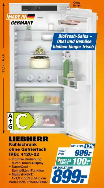 Expert Liebherr kühlschrank ohne gefrierfach irbc 4120-22 Angebot